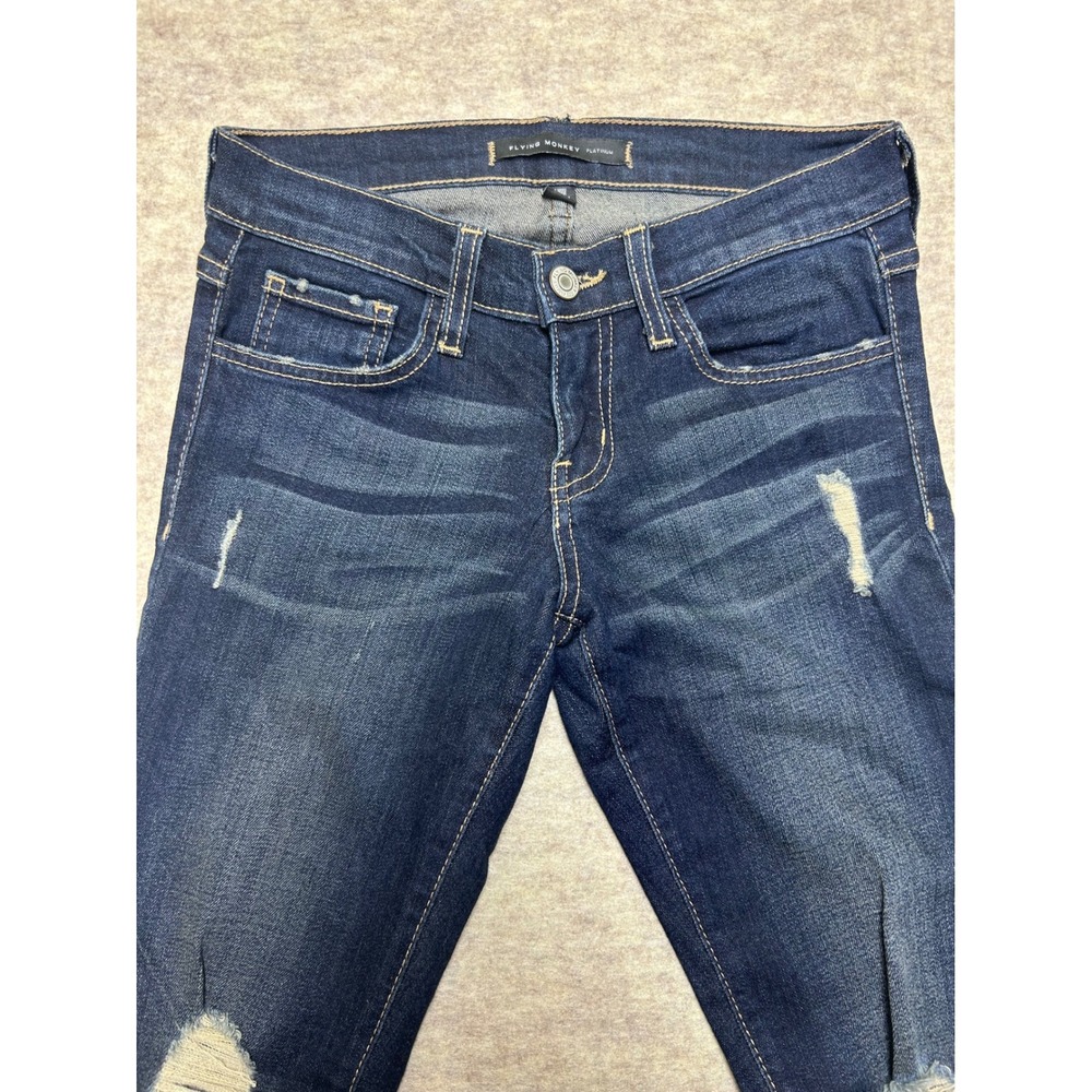 Flying Monkey Women's Size 24 Low Rise Distressed Skinny Cuffed Blue Jeans‎